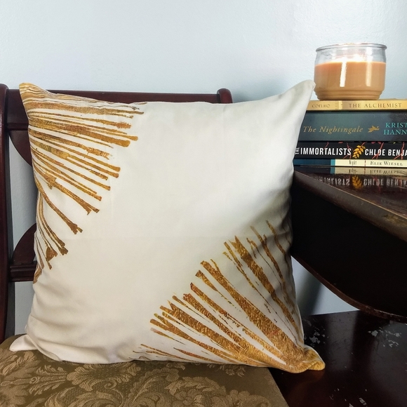 None Other - Soft Gold Stripe Printed Throw Pillow w/ Insert